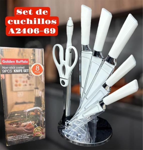 SET DE CUCHILLOS PROFESIONAL CON BASE GIRATORIA - 8 PIEZAS ACERO INOXIDABLE - InnovatecJDSM