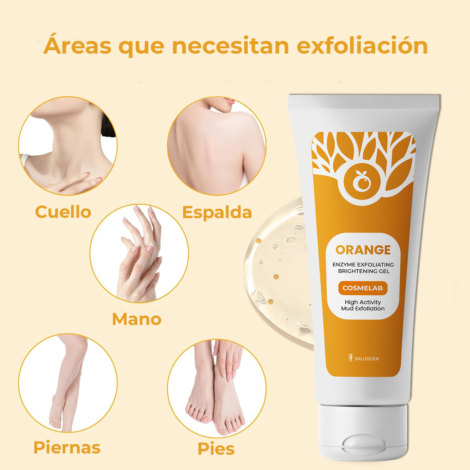 GEL EXFOLIANTE ENZIMÁTICO DE NARANJA CON MICROSEMILLAS | PIEL SUAVE Y LUMINOSA