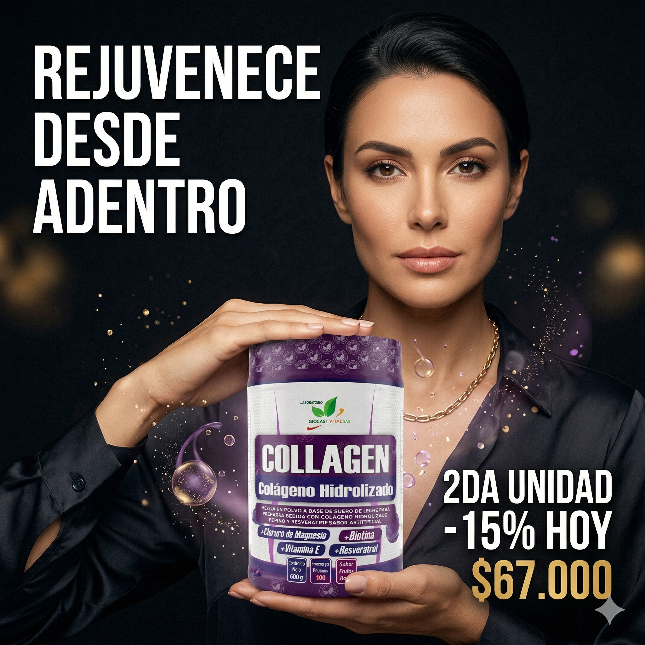 Collagen 600g – Suplemento Anti-Edad con Colágeno Hidrolizado, Biotina y Vitamina E